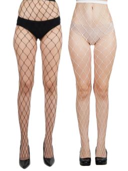 NEXT2SKIN - Women's Fishnet Mesh Pantyhose Stockings Black & White, XLargeNet (Pack of 2)