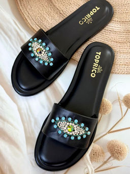 Toprico - Evil Eye Beads Embroidered Black Charms Flat