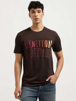 United Colors of Benetton - Men Brown Relaxed Fit Crew Neck Typography T-Shirt