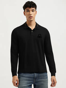 United Colors of Benetton - Men Black Regular Fit Polo Neck Solid T-Shirt