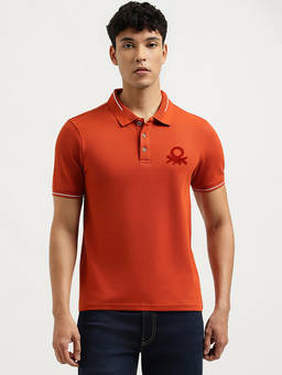 United Colors of Benetton - Men Orange Regular Fit Polo Neck Solid T-Shirt