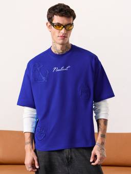 The Souled Store - The Seaside Men Blue Boxy Fit T-Shirts