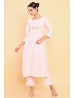 Soch - Women Pink Viscose Embroidered Kurta (Set of 2)
