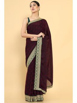 Soch - Women Maroon Silk Saree with Unstitched Blouse
