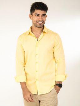 The Bleu Label - Mens Casual Linen Full Sleeves Collar Neck Shirt Yellow