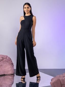 Twenty Dresses by Nykaa Fashion - Black Solid Asymmetric Neck Jumpsuit