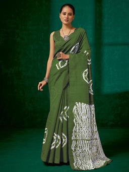 Akhilam - Women's Bhagalpuri Silk Green Printed Designer Saree with Unstitched Blouse