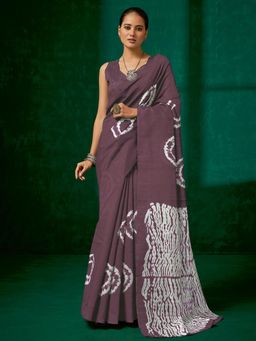 Akhilam - Women's Bhagalpuri Silk Mauve Printed Designer Saree with Unstitched Blouse