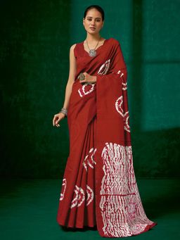 Akhilam - Women's Bhagalpuri Silk Red Printed Designer Saree with Unstitched Blouse