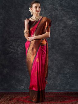 Akhilam - Women's Silk Blend Pink Woven Designer Saree with Unstitched Blouse