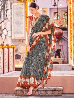 Sareemall - Women's Bhagalpuri Silk Black Printed Designer Saree with Unstitched Blouse