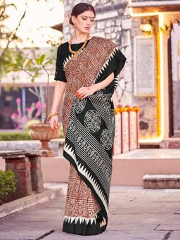 Sareemall - Women's Bhagalpuri Silk Brown Printed Designer Saree with Unstitched Blouse