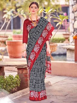 Sareemall - Women's Bhagalpuri Silk Black Printed Designer Saree with Unstitched Blouse