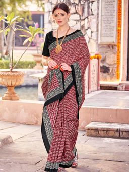 Sareemall - Women's Bhagalpuri Silk Maroon Printed Designer Saree with Unstitched Blouse