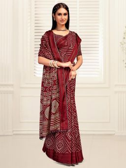 Akhilam - Women's Dola Silk Maroon Printed Designer Saree with Unstitched Blouse