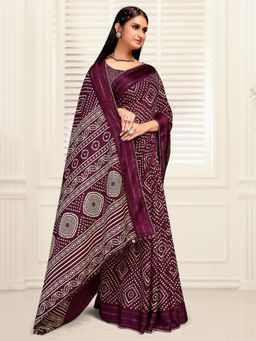 Akhilam - Women's Dola Silk Purple Printed Designer Saree with Unstitched Blouse