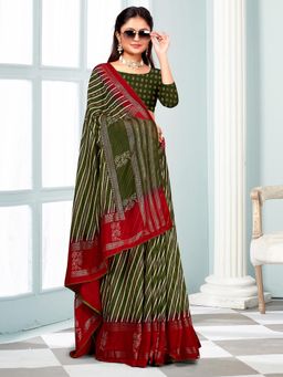 Akhilam - Women's Georgette Green Printed Designer Saree with Unstitched Blouse