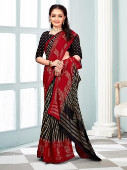 Akhilam - Women's Georgette Black Printed Designer Saree with Unstitched Blouse