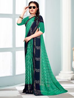 Akhilam - Women's Georgette Sea Green Printed Designer Saree with Unstitched Blouse
