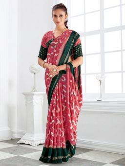 Akhilam - Women's Georgette Pink Printed Designer Saree with Unstitched Blouse