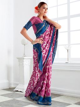 Akhilam - Women's Georgette Pink Printed Designer Saree with Unstitched Blouse