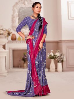 Akhilam - Women's Georgette Lavender Printed Designer Saree with Unstitched Blouse