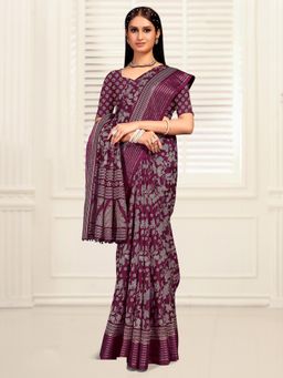 Akhilam - Women's Dola Silk Purple Printed Designer Saree with Unstitched Blouse