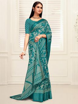 Akhilam - Women's Dola Silk Green Printed Designer Saree with Unstitched Blouse