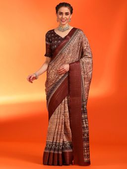 Sareemall - Women's Dola Silk Peach Printed Designer Saree with Unstitched Blouse