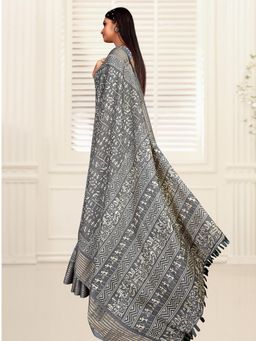 Akhilam - Women's Dola Silk Grey Printed Designer Saree with Unstitched Blouse