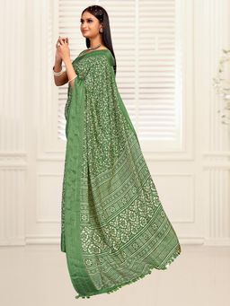 Akhilam - Women's Dola Silk Green Printed Designer Saree with Unstitched Blouse