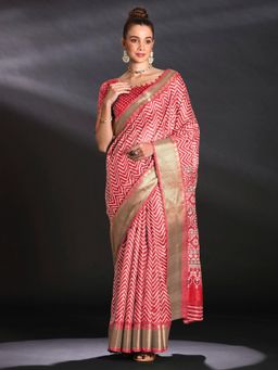 Sareemall - Women's Art Silk Red Printed Designer Saree with Unstitched Blouse