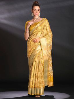 Sareemall - Women's Art Silk Mustard Printed Designer Saree with Unstitched Blouse