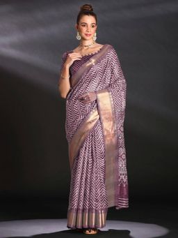 Sareemall - Women's Art Silk Wine Printed Designer Saree with Unstitched Blouse