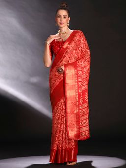 Sareemall - Women's Art Silk Red Printed Designer Saree with Unstitched Blouse