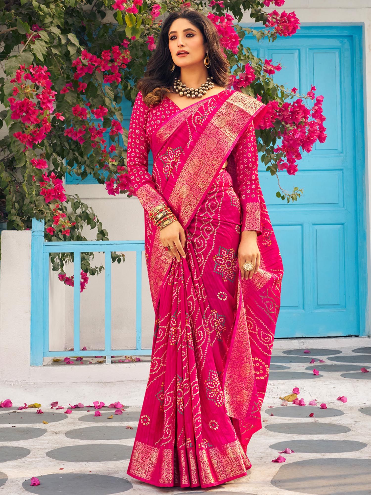 akhilam Women's Moonga Silk Pink Printed Designer Saree with Unstitched Blouse-picture-28