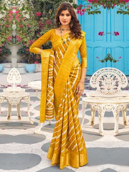 Akhilam - Women's Moonga Silk Mustard Printed Designer Saree with Unstitched Blouse