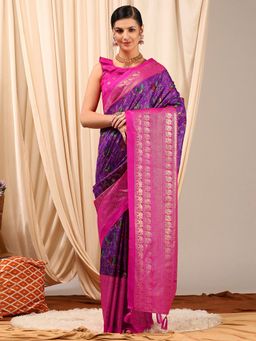 Akhilam - Women's Cotton Blend Purple Printed Designer Saree with Unstitched Blouse