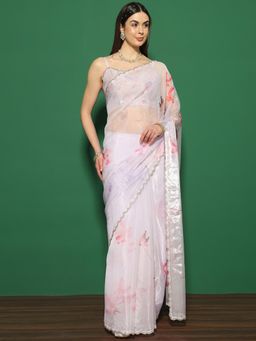 Sareemall - Women's Organza Lavender Digital Print Designer Saree with Unstitched Blouse