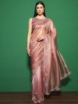Sareemall - Women's Organza Mauve Embellished Designer Saree with Unstitched Blouse