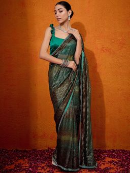 Akhilam - Women's Georgette Teal Green Embellished Designer Saree with Unstitched Blouse
