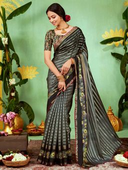 Sareemall - Women's Soft Silk Grey Woven Designer Saree with Unstitched Blouse