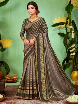 Sareemall - Women's Soft Silk Light Grey Woven Designer Saree with Unstitched Blouse