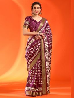 Sareemall - Women's Silk Blend Pink Printed Designer Saree with Unstitched Blouse
