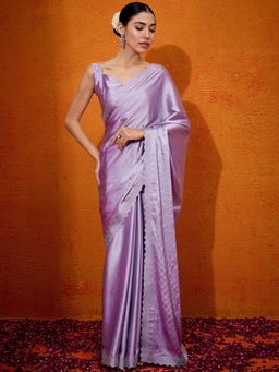Akhilam - Women's Satin Silk Lavender Embellished Designer Saree with Unstitched Blouse