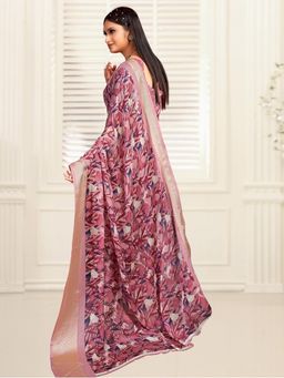 Akhilam - Women's Dola Silk Rose Gold Printed Designer Saree with Unstitched Blouse