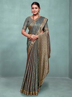 Sareemall - Women's Pure Silk Grey Woven Designer Saree with Unstitched Blouse