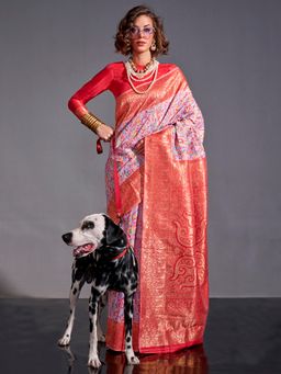 Akhilam - Women's Silk Blend Lavender Printed Woven Designer Saree with Unstitched Blouse