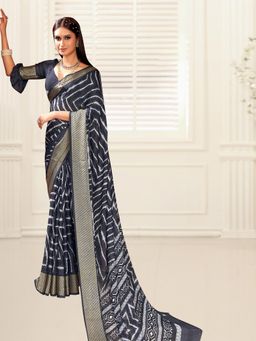 Akhilam - Women's Georgette Black Printed Designer Saree with Unstitched Blouse
