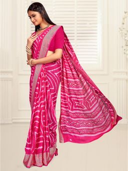 Akhilam - Women's Georgette Pink Printed Designer Saree with Unstitched Blouse